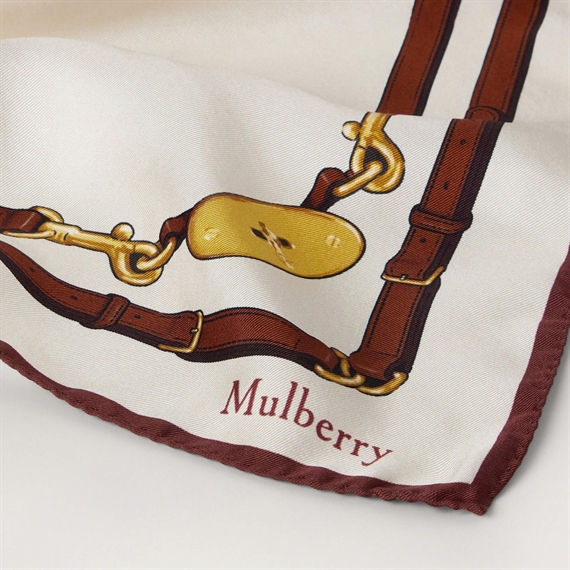 Mulberry Square Scarf Belted Border Cream Silk Twill